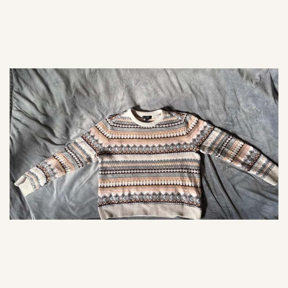J. Crew Fair Isle Sweater Size M Lambswool Blend Crewneck